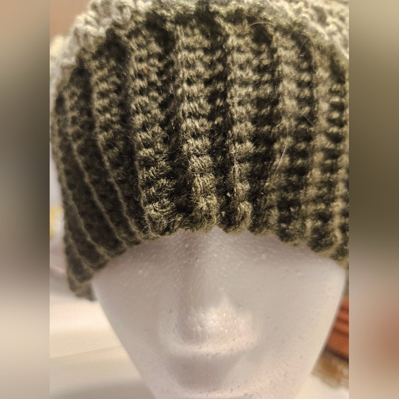 Handmade Crocheted Ribbed Brim Cat Ear Beanie and Fingerless Gloves Set. - Picture 6 of 7